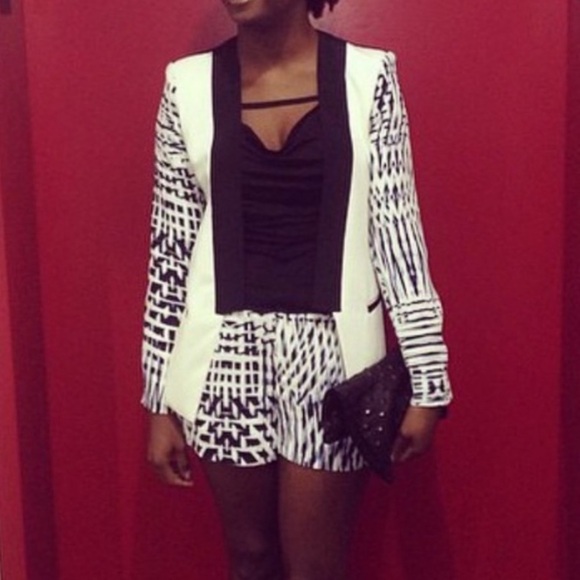 Parker Silk Abstract Reef Colorblock Black & White Mixed Print Blazer Jacket - Picture 6 of 6